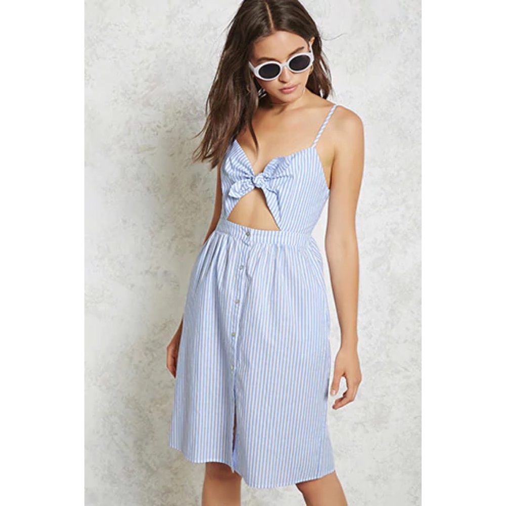 Forever 21 striped tie/button front midi dress
